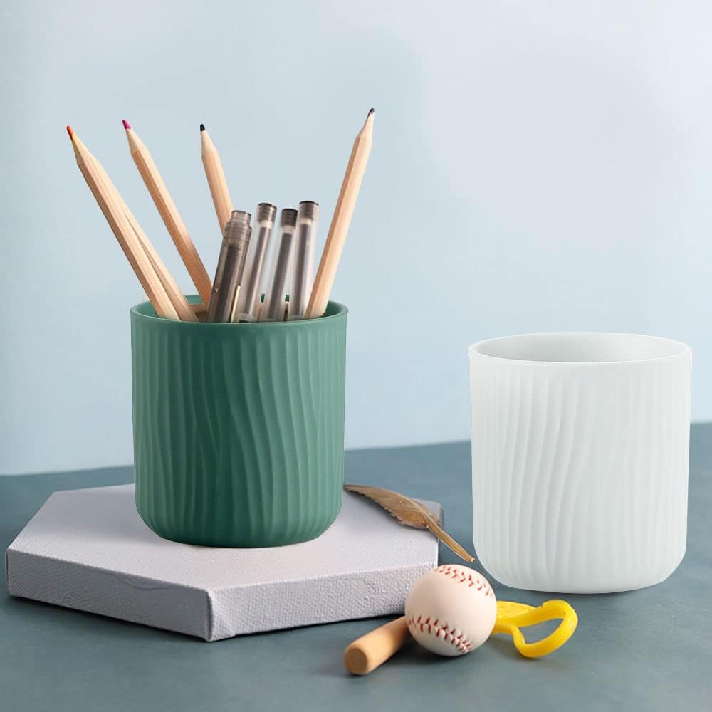 Round Ceramic Pen Holder for Desk Cute Pencil Cup Pot Desk Organizer for Girls Kids Makeup Brush Holder White