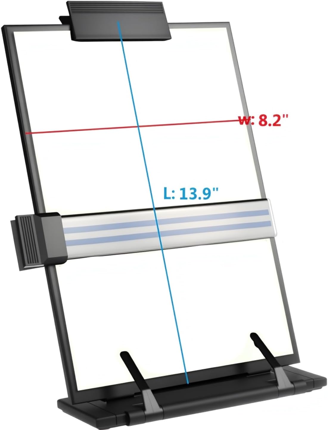 Black Desktop Document Book Holder Clipboard with 7 Adjustable Positions and Adjustable Clip and Line Guide for Typing Reading and Correct Bad Writing Posture