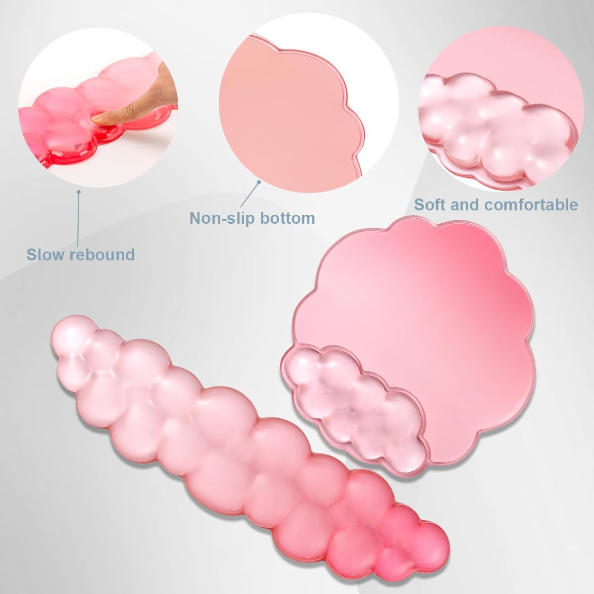 Gel Wrist Rest and Cloud Mouse Pad Support for Keyboard and Mouse - Ergonomic Pink Keyboard Wrist Pad Set for Typing Pain Relief/Computer/Laptop/Gaming/Home/Office (Cloud Shape, Gradient Blue Pink)