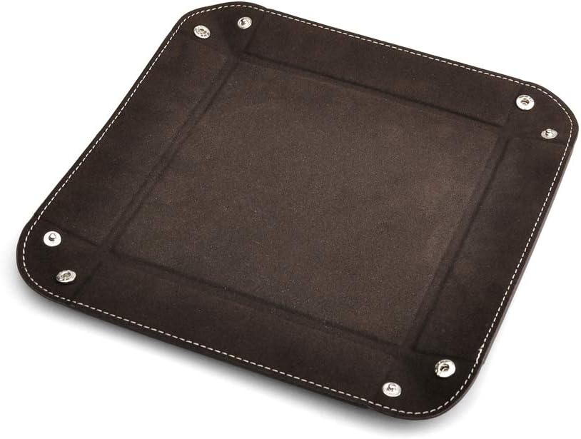 Oirlv Premium Leather Valet Tray for Men Jewelry Organizer, Desktop Storage,Key Wallets Cell Phones Catchall Tray Nightstand or Dresser Organizer Plate (Black)