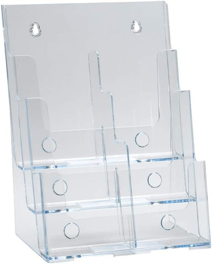 Azar Displays 252378, Brochure Holder, Acrylic Desk Organizer, Three Tier Document, Magazine & Sign Holder, Wall Mount Desk Accessories, Literature Display Stand, Divider for 4" Pamphlets, 8.5"x11"