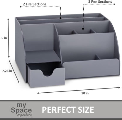 My Space Organizers Clear Acrylic Desk Oganizer, 9 Compartments, Office Supplies and Desk Accessories Organizer, Home Decor Desktop Organizer (Clear)