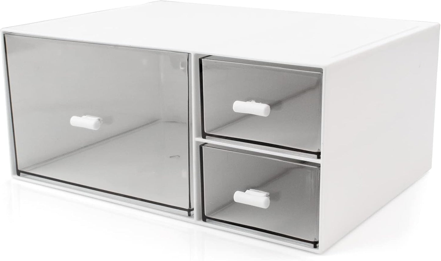 Desk Organizer with Drawers Stackable Storage Drawers, Plastic Compact Desk Storage Box Great for Office School Home Small Space- 1drawers (White)
