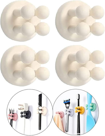 Silicone Toothbrush Holders - 4 Pcs Razor Hooks Adhesive Wall Mounted for Hanging Towel Key Plug Cable, Utility Decor Stick to Dorm Room Essentials Function for Kitchen Bathroom Home Office