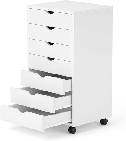 5 Drawer Mobile File Cabinet Under Desk Storage Organization with Wheels Vertical Filing Chest Rolling Wood Small Desk Printer Stand for Home Office, White