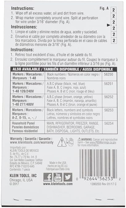 Klein Tools 56253 Wire Marker Book, Black Letters, Numbers, and Symbols
