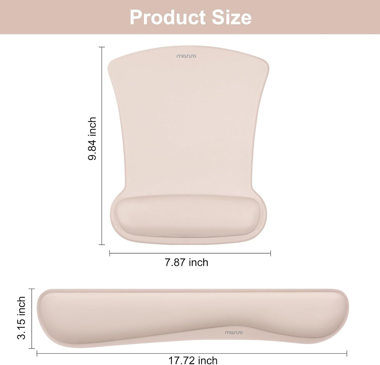 MOSISO Wrist Rest Support for Mouse Pad & Keyboard Set, Ergonomic Mousepad Non-Slip Base Home/Office Pain Relief & Easy Typing Cushion with Neoprene Cloth & Raised Memory Foam, Apricot