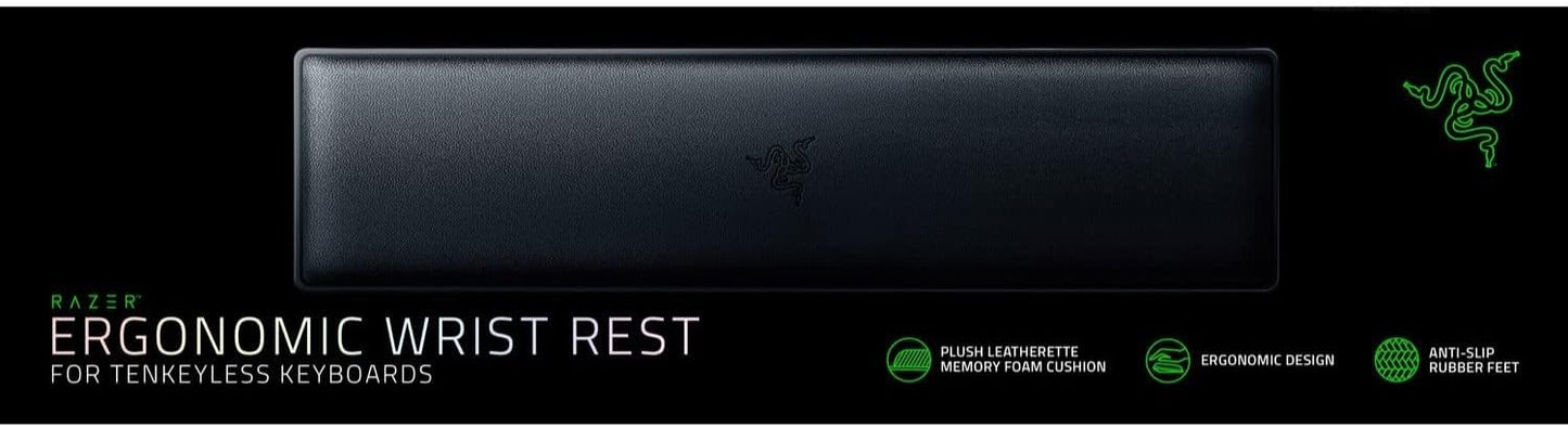 Razer Ergonomic Wrist Rest for Mini Keyboards: Plush Leatherette Memory Foam Cushion - Anti-Slip Rubber Feet