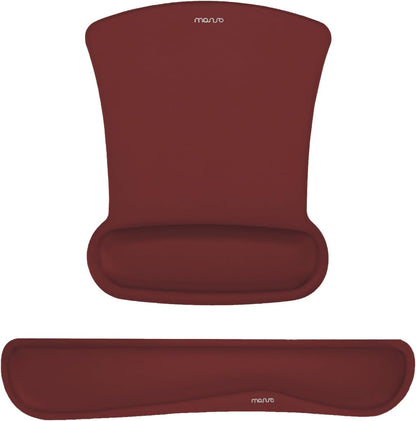 MOSISO Wrist Rest Support for Mouse Pad & Keyboard Set, Ergonomic Mousepad Non-Slip Base Home/Office Pain Relief & Easy Typing Cushion with Neoprene Cloth & Raised Memory Foam, Apricot