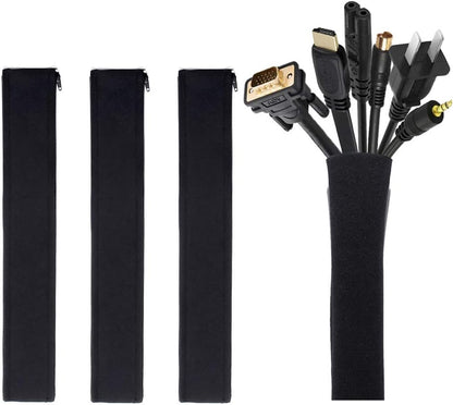 JOTO 4 Pack Cable Management Sleeve, 19-20 Inches Cord Organizer System with Zipper for TV Computer Office Home Entertainment, Flexible Cable Sleeve Wrap Cover Wire Hider System -Black