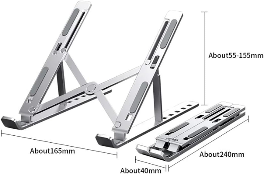 Laptop Stand, Computer Tablet Stand Laptop Holder Riser Ergonomic Aluminum Adjustable 6 Angle Foldable Portable Desktop Holder Compatible with MacBook,iPad, HP, Dell, Lenovo 10-15.6”- Silver