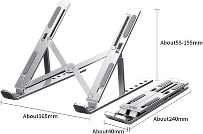 Laptop Stand, Computer Tablet Stand Laptop Holder Riser Ergonomic Aluminum Adjustable 6 Angle Foldable Portable Desktop Holder Compatible with MacBook,iPad, HP, Dell, Lenovo 10-15.6”- Silver