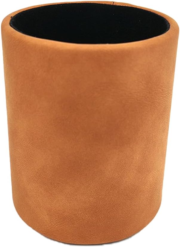 Leather Pen Holder, Brown Pencil Holder, Desktop Elegant Pen Holder for Desk, Stationery Organizer for School Office Home Dorm (3.3" x 3.3" x 4", Brown)