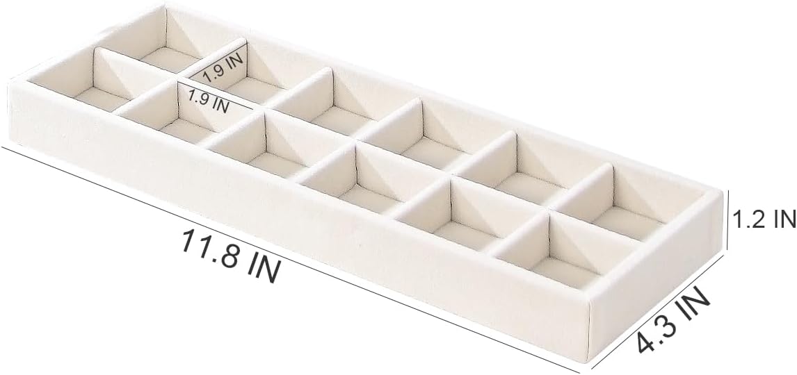 Divided Drawer Organizer Tray, Velvet Jewelry Storage Tray, Necklace Bracelet Ring Earring Display Tray,Bedside Nightstand Desk Holder Tray for Phone Watch Sunglasses Cosmetics Storage/Beige/1grid