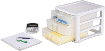 Sterilite ClearView Compact Stacking 3 Drawer Storage Organizer System for Crafting Supplies, Home Office, or Dorm Room, (20 Pack)