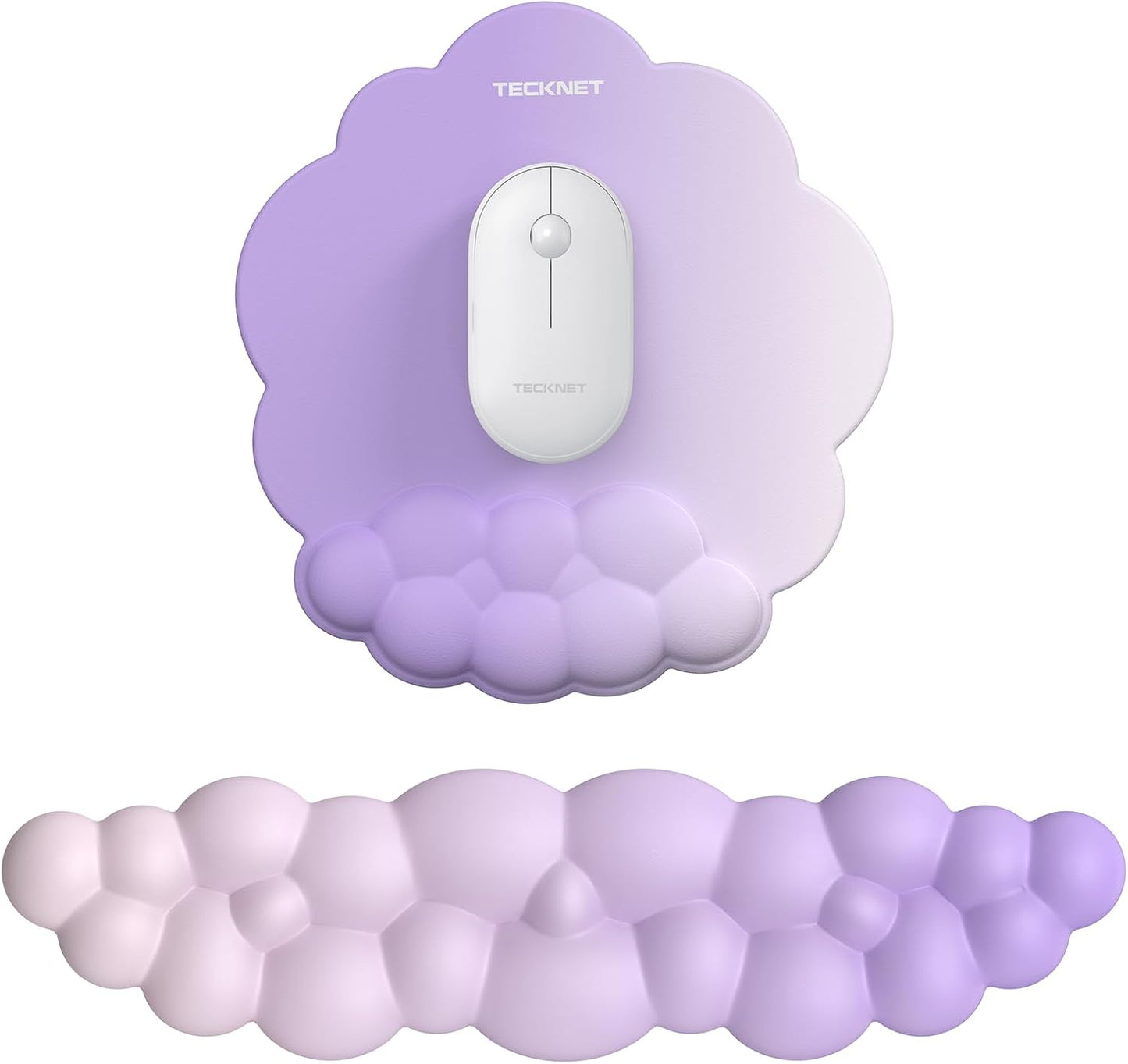 TECKNET Cloud Mouse Pad with Wrist Rest, Ergonomic Cloud Wrist Rest with Non-Slip Base, PU Leather Memory Foam Mouse Pad Wrist Support for Keyboard and Mouse, Pain Relief for Typing, Gaming, White