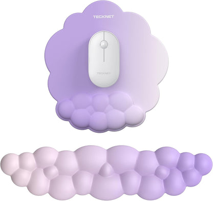 TECKNET Cloud Mouse Pad with Wrist Rest, Ergonomic Cloud Wrist Rest with Non-Slip Base, PU Leather Memory Foam Mouse Pad Wrist Support for Keyboard and Mouse, Pain Relief for Typing, Gaming, White