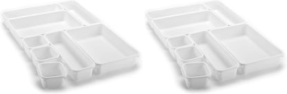 Masirs Interlocking Drawer Organizer Bins, Durable Plastic, Various Sizes for Custom Layout Design, Great for Desk Drawer, Tool Box or Garage Organization, (Black | 8-Piece Set)