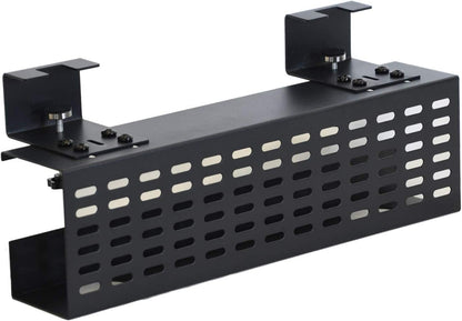 AEONS Under Desk Cable Management Tray Kit - Horizontal Adjustable up to 41” Removable C Clamp Mount Reversible Computer Cord Raceway and Modesty Panel for Large Table, Black