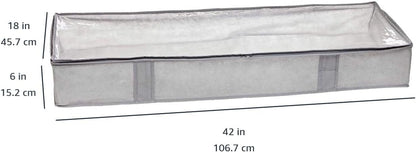 Amazon Basics Under Bed Storage Bags for Clothes and Blankets, Foldable Fabric Zipper Container with Clear Window and Reinforced Handles, Space Saving, 18 x 42 x 6 inches, Gray, 2-Pack