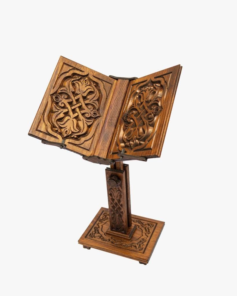 Prayer Book Holder Stand Ramadan Gift Rihal Rehal Wooden Carved Gift (Adjustable White)
