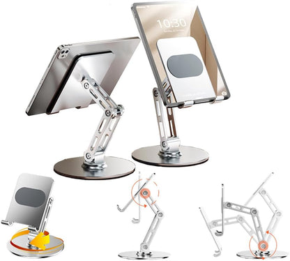 Adjustable Phone Stand for Desk,for 4.7-9.7 Inch Devices,360° Rotating Aluminum Alloy,Silver Compatible with ipad Tablet Kindle TAB Surface Cell Phone Stand Holder