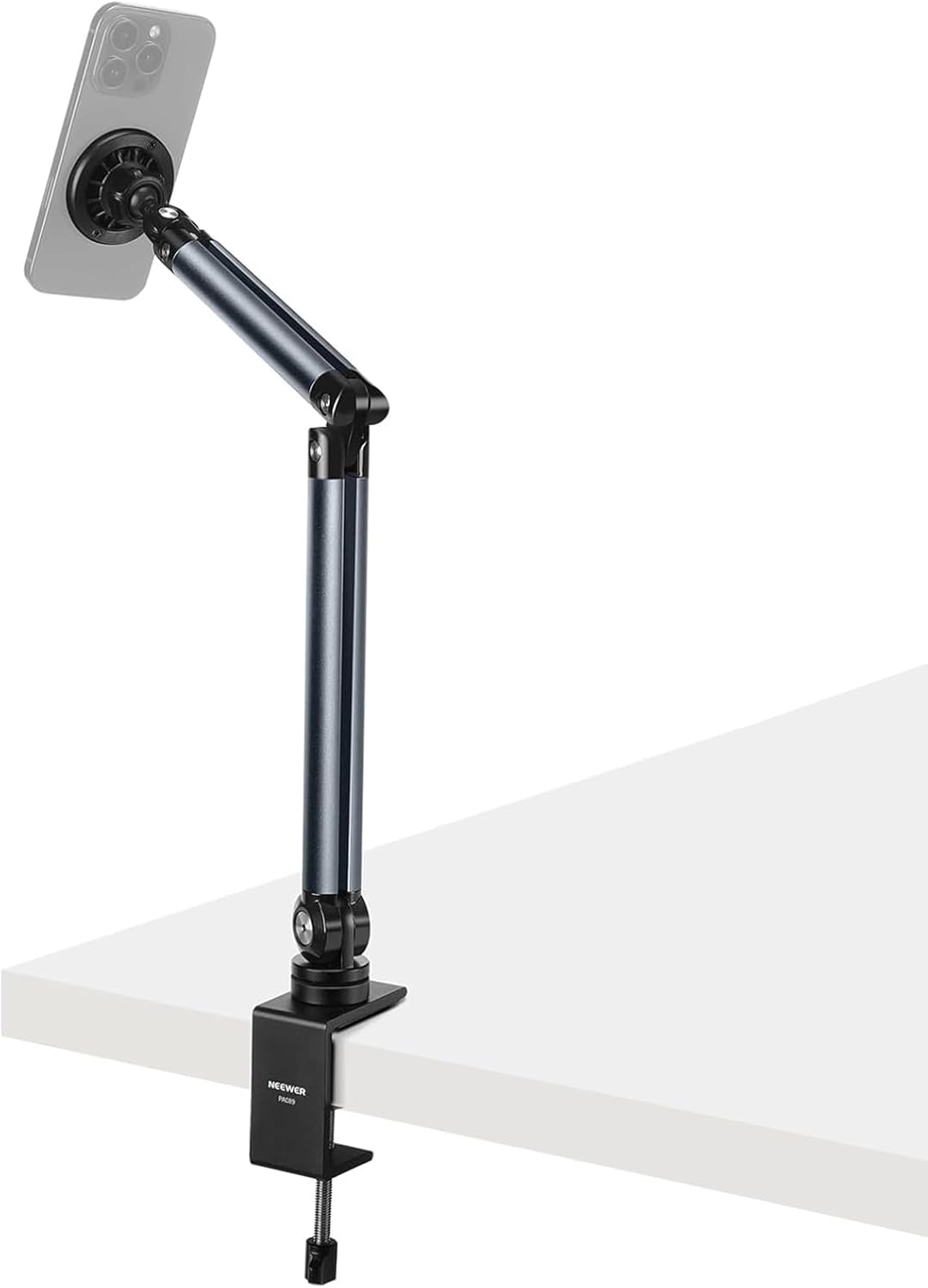 NEEWER Basics Cell Phone Stand for Desk, Adjustable Phone Holder Clamp with Weighted Metal Base, Office Table Phone Mount Compatible with iPhone 16 15 Pro Max Plus Samsung for Video Recording, ST006