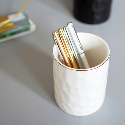 HANKOR Ceramic Pen Holder Cup Pencil Holder for Desk, Makeup Brush Holder Organizer for Office Home, White