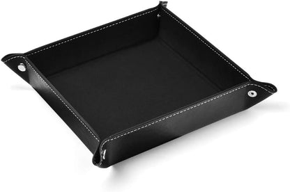 Oirlv Premium Leather Valet Tray for Men Jewelry Organizer, Desktop Storage,Key Wallets Cell Phones Catchall Tray Nightstand or Dresser Organizer Plate (Black)