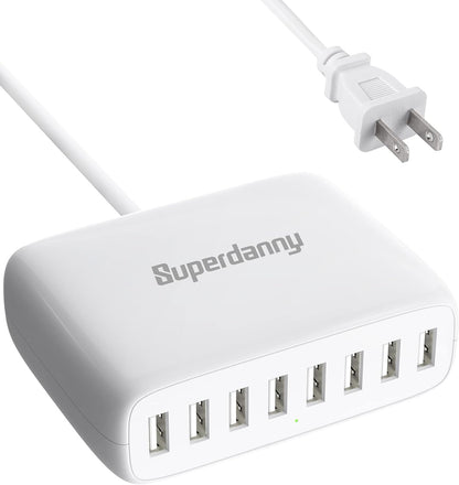 USB Charger Station, SUPERDANNY 8-Port Desktop Charging Station for Multiple Devices, Compatible with iPhone 11/X/Xs/Max/XR/SE/8/Plus, iPad Pro/Air/Mini, AirPods, Galaxy S10 Note, LG, and More, Black
