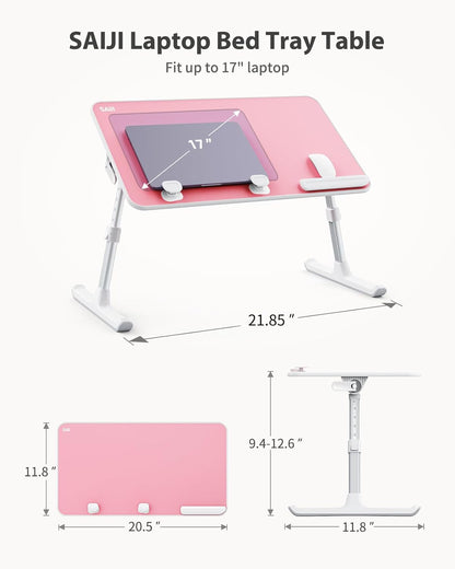 SAIJI Height & Angle Adjustable Laptop Stand for Bed, Lap Desk Bed Tray Table, Light Weight Foldable Portable Laptop Table for Couch Sofa Chair Floor Desk for Adults, Kids (52*30cm Black)