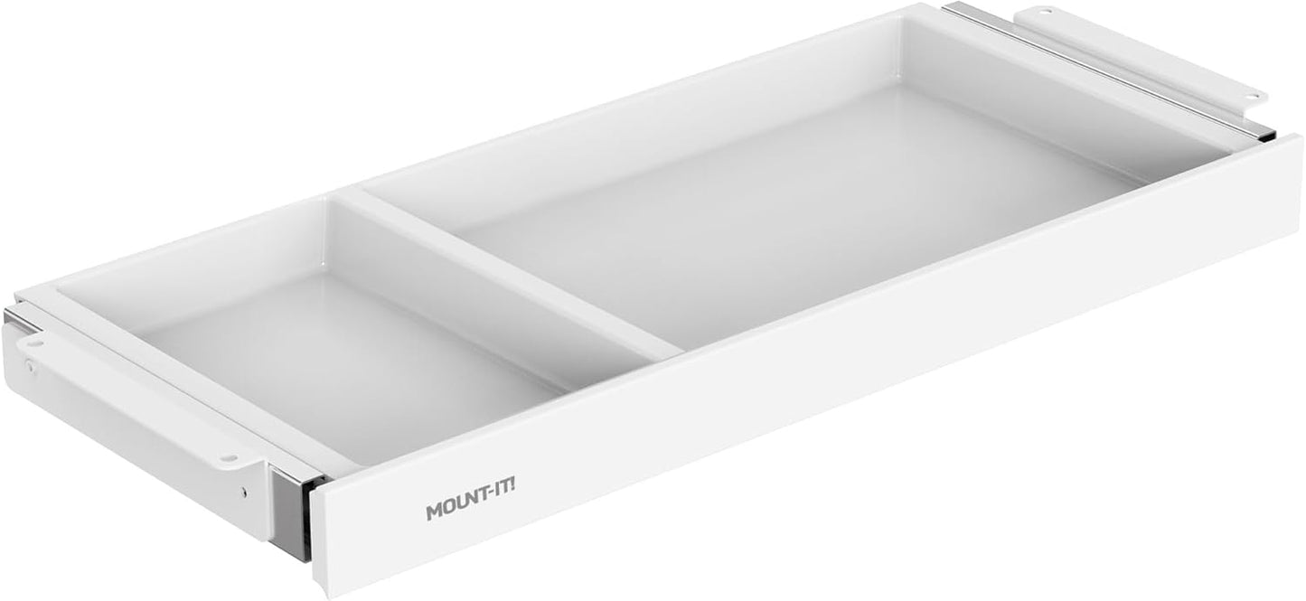 Mount-It! Under Desk Drawer Organizer with 2 Compartments, Shallow Low-Profile Slide-Out Desk Tray, 20.7″ x 8.9″ x 1.8″, Pull-Out Pencil Drawer for Traditional & Standing Desks - Black