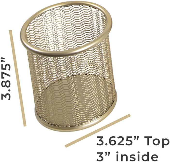 BLU MONACO | Gold Metal Mesh Pen Holder for Desk | Cute Pen Holder for Desk for Women | Wire Mesh Desk Organizer Pencil Cup for Office Workspace