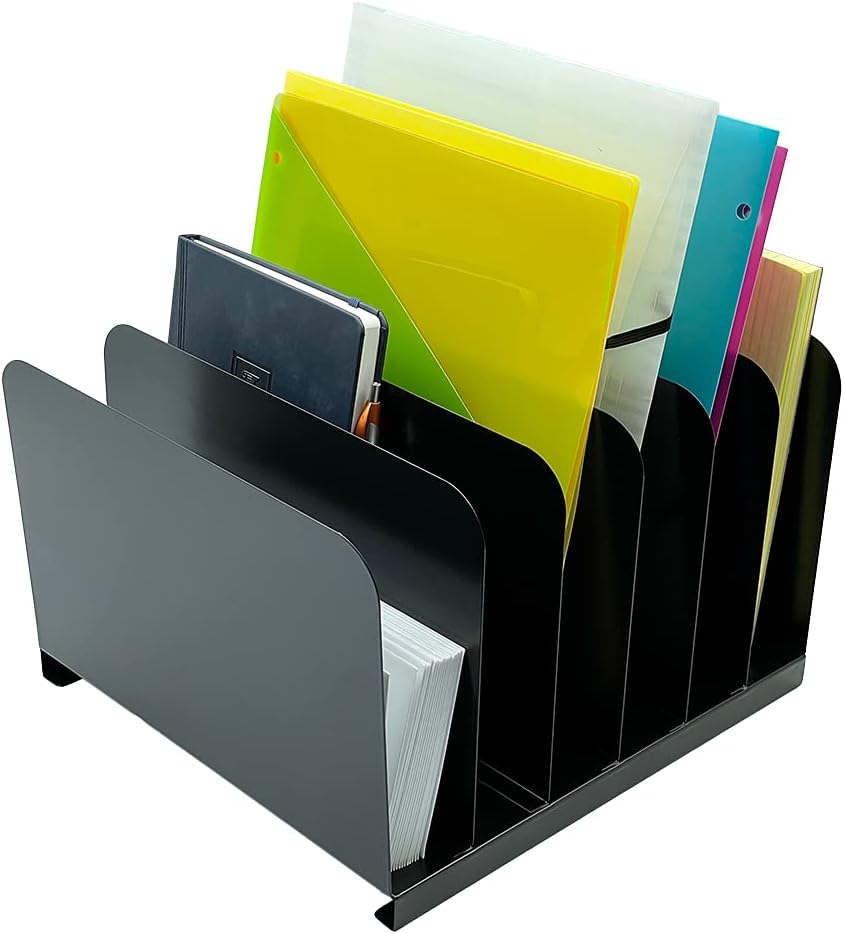 Huron Desktop File Binder Organizer Storage Vertical 8 Slot, Black Commercial Grade Steel