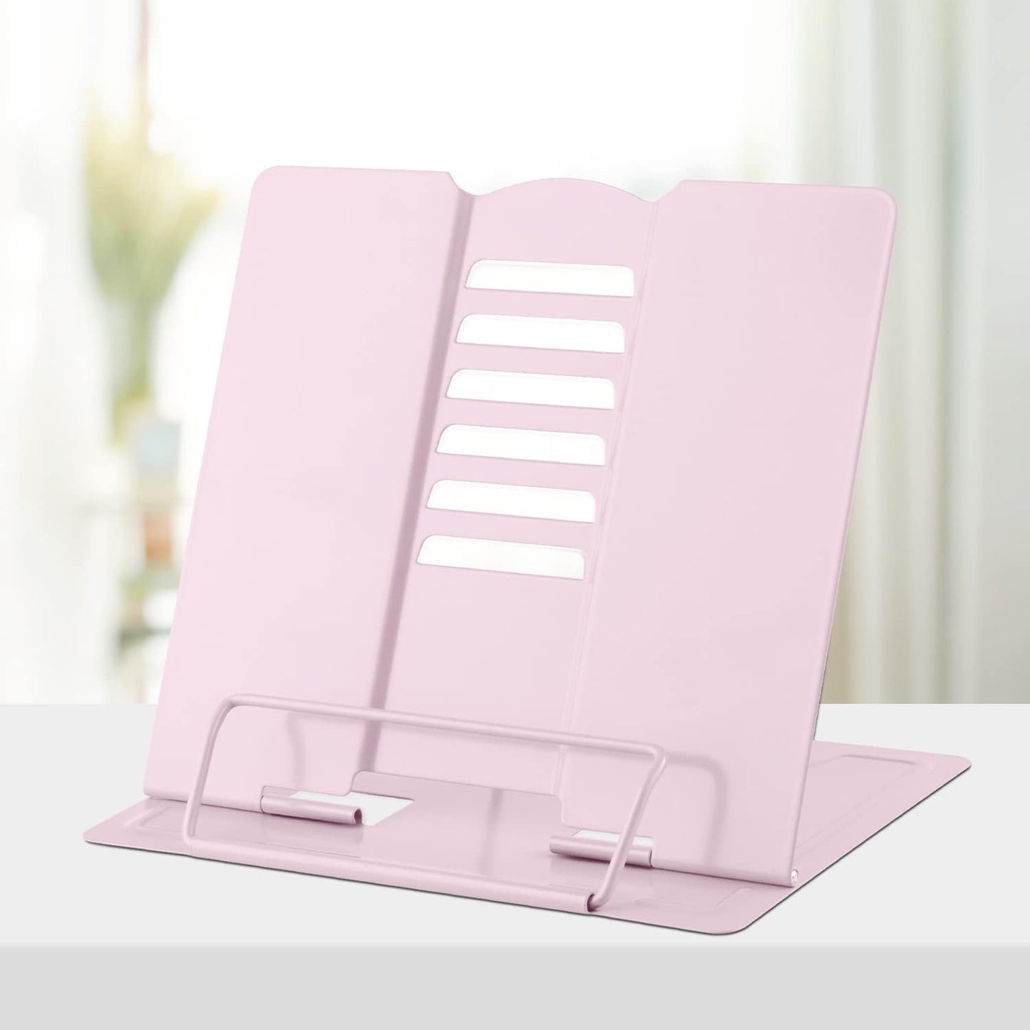 Honagu Metal Desk Book Holder, Hands Free Adjustable Cookbook & Document Holder, Portable Bookstand for Music Books, Textbooks, Recipes, Tablets & iPads (Purple)