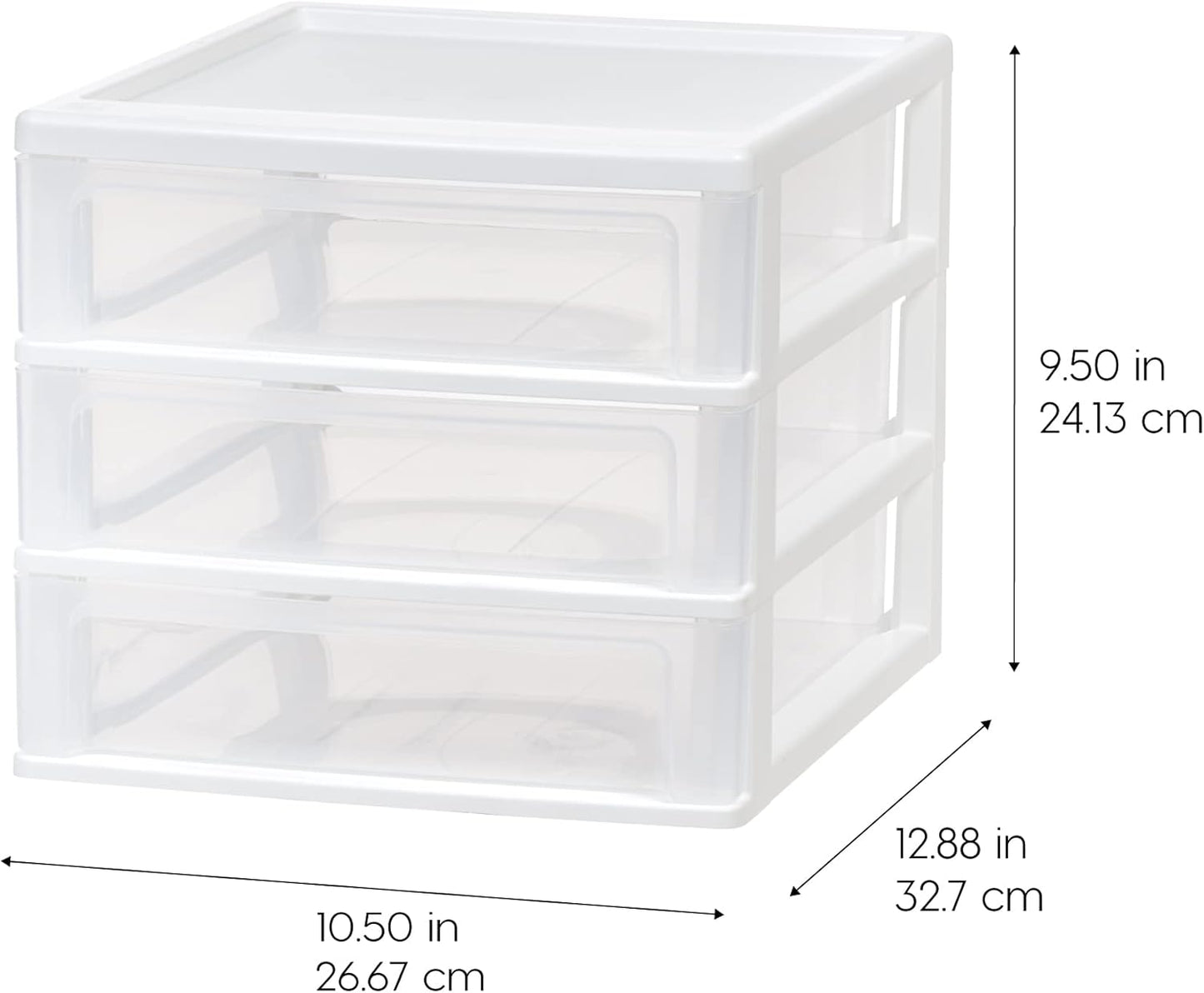 IRIS USA Plastic Stacking Desk Top 3-Drawer Storage Organizer, 2-Pack, for Makeup Vanity Nail Polish Bathroom Stationery Art Craft Supplies Kitchen Office Garage and Small Organization, Small, Black