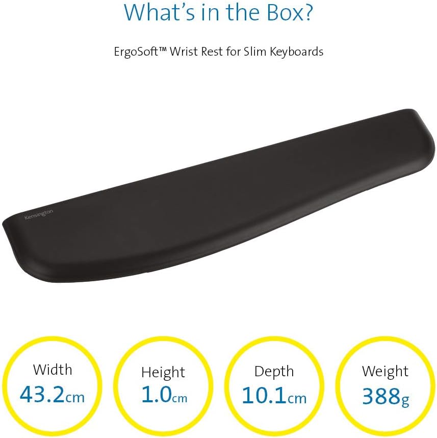 Kensington ErgoSoft Wrist Rest for Slim, Compact Keyboards, Black (K52801WW), 3.9 x 0.4 x 11.1 inches