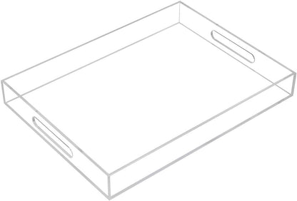 KEVLANG Clear Sturdy Acrylic Serving Tray with Handles-12x16Inch-Serving Coffee,Appetizer,Breakfast,Butler-Kitchen Countertop -Makeup Drawer Organizer-Vanity Table -Ottoman