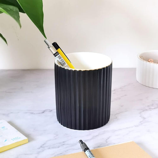 CROWNOS Pen Holder for Desk, Ceramic Pencil Cup Office Desk Organizer, Makeup Brush Holder, White