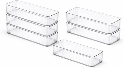 primebox Plastic Clear Drawer Organizers. Bathroom. Kitchen, Bedroom, Utensils, Office Organizer Bins, Storage Trays. Stackable. 9" x 6" x 2" Set of 6