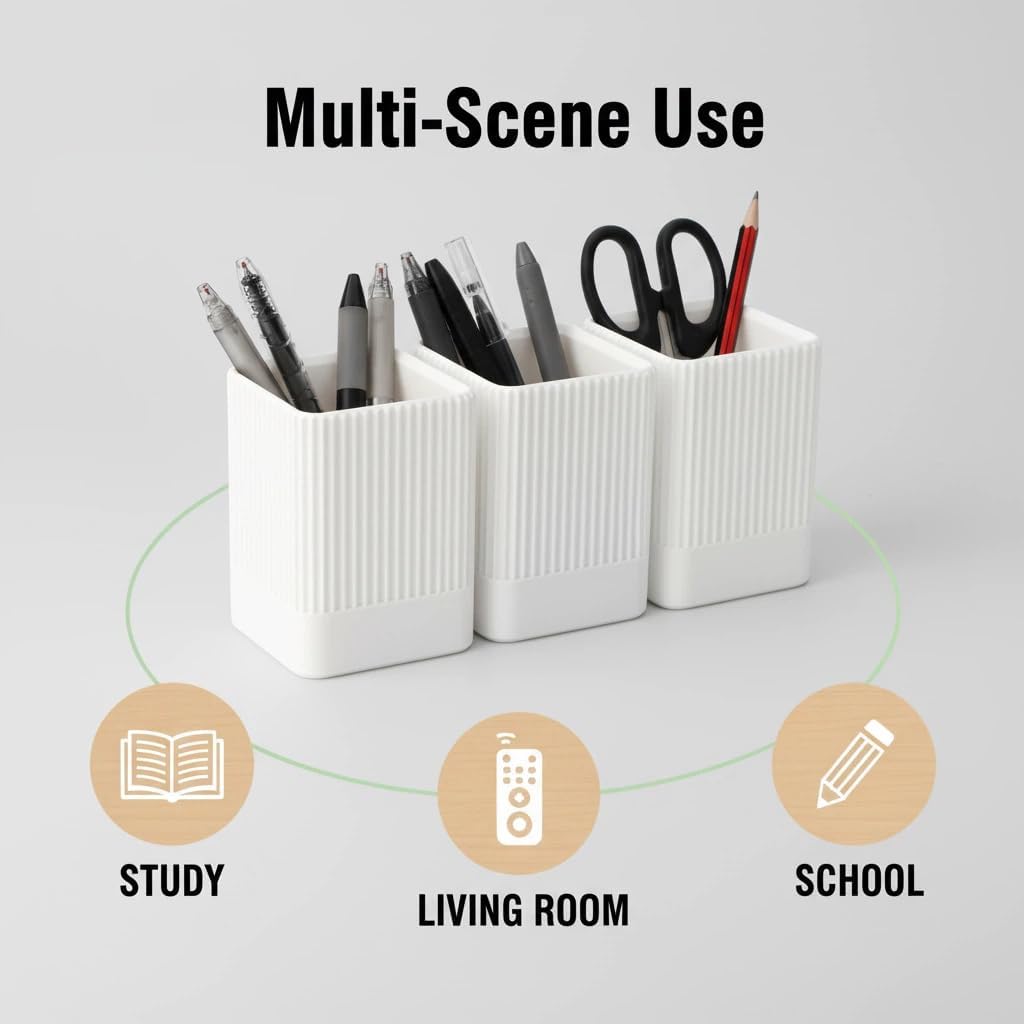 3 Pack Aesthetic Pen Holder for Desk-Sturdy Plastic Pencil Holder - Stylish Makeup Brushes Cup for Women Girls - Cute and Functional Desk Organizer for Office Supplies - Modern Office Decor Pen Cup