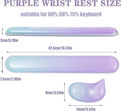 Gel Keyboard and Mouse Wrist Rest Set –Blue Purple Clear Wrist Rest for Computer Keyboard 60%/68%/75%, Comfort & Support for Typing and Gaming