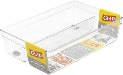 Glad Drawer Organizer Bin, 15x9 - Divided Clear Plastic Storage Tray for Junk Drawers, Kitchen Utensils, Bathroom Vanity, and Organizing Pantry - BPA Free, Food Safe, Non Slip