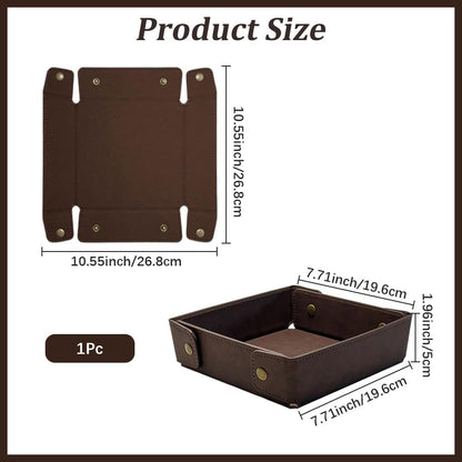 Portable PU Leather Valet Tray for Travel Foldable Leather Jewelry Storage Case Catchall Dish Plate Necklace Black Pendant Organizer Holder Container for Men Women Desk Bedside Drawers