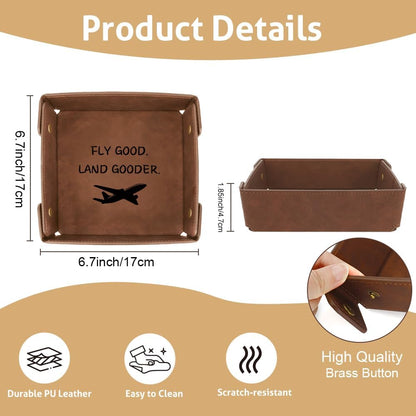 Aelciyue Pilot Gifts for Men - Christmas Birthday Valentines Day Graduation Gifts for Pilots Men Aviation Gift Inspirational Gift Leather Tray Organizer Leather Valet Catchall Desk Tray