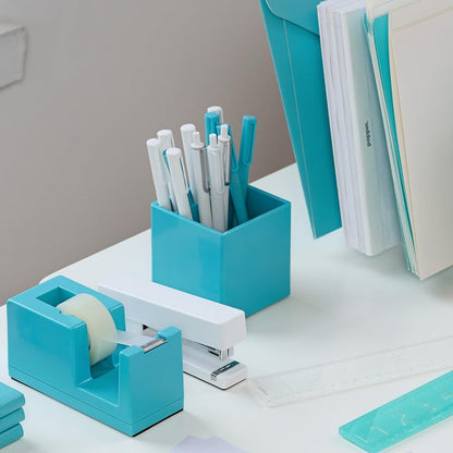 Poppin Pen Holder with 2 Compartments - Sturdy Plastic Pen Cup for Desk, Lacquer-like Finish, Blush Pink