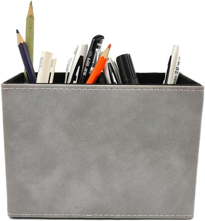 Leather Pen Holder, Brown Pencil Holder, Desktop Elegant Pen Holder for Desk, Stationery Organizer for School Office Home Dorm (3.3" x 3.3" x 4", Brown)