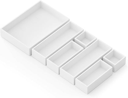 SpaceAid 7-Piece Bamboo Drawer Organizer Storage Boxes Set, Wood Tray Junk Drawer Organizers Multi-Use Divider Bins for Kitchen, Bathroom, Office Desk and Makeup Organization (7 Pack, Natural)