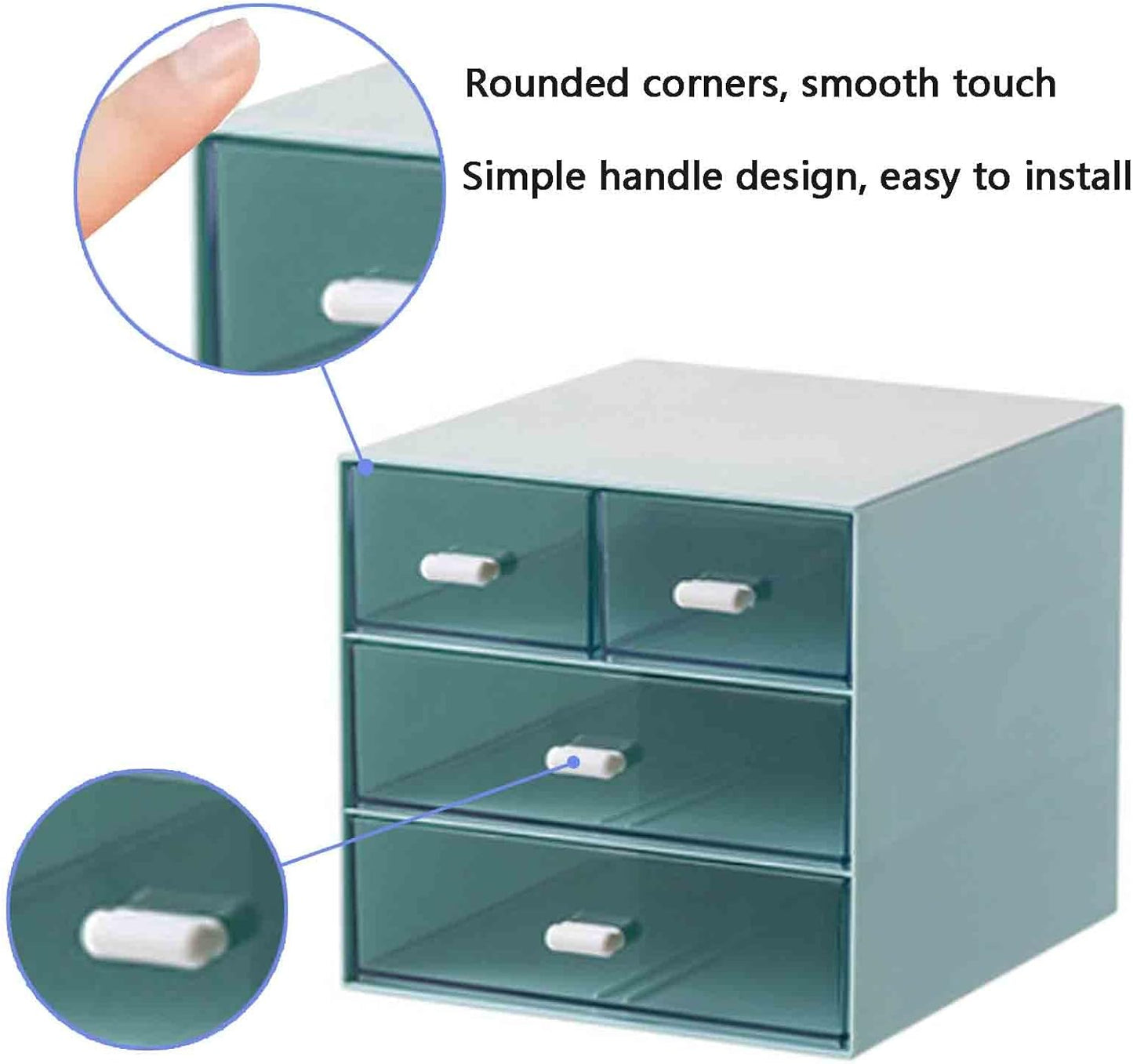 Desk Organizer with Drawer, Office Organizer with 4 Drawers, Desk Storage Box for, Desktop, Dressing table, Office, School, Home, Plastic Box and 4 Acrylic Drawers(White)
