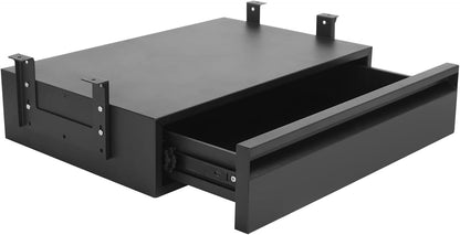 POPMOON 13.8 in Under Desk Drawer For Desk, Pull out Storage Organizer with Slide Extension Mounted Under Flat Wooden Table or Workbench, Carbon Steel Undermount Drawer,Black